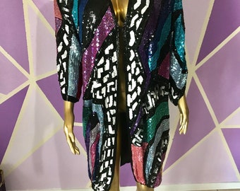 Sequin kimono duster coat