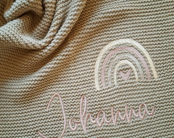 Babydecke personalisiert 6 Farben / Strickdecke / Geschenk zur Geburt / Taufe / Decke Regenbogen mit Namen
