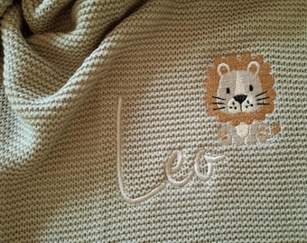 Manta de bebé personalizada, 6 colores / manta de punto / regalo para nacimiento / bautizo / manta con leoncito