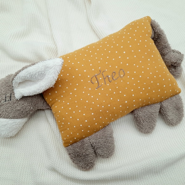 Name pillow / cuddly pillow donkey with muslin in desired color