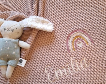 Babydecke personalisiert 6 Farben / Strickdecke / Geschenk zur Geburt / Taufe / Decke Regenbogen mit Namen