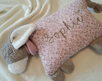 Cojín personalizado / cojín de peluche, burrito, color topo oscuro con nombre