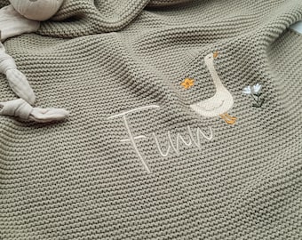 Manta de bebé personalizada, 6 colores / manta de punto / regalo para nacimiento / bautizo / manta con oca y nombre
