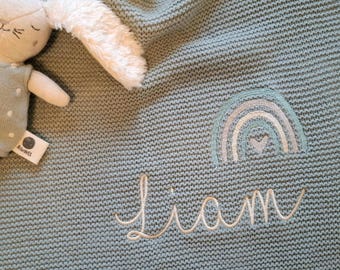 Babydecke personalisiert 6 Farben / Strickdecke / Geschenk zur Geburt / Taufe / Decke Regenbogen mit Namen