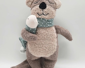 Musical toy of a small otter, taupe/dark, with a choice of melody / Gift for birth / Christening / Baby shower