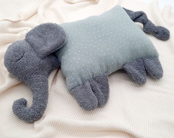 Name pillow / cuddly pillow elephant dark grey with muslin in desired colour