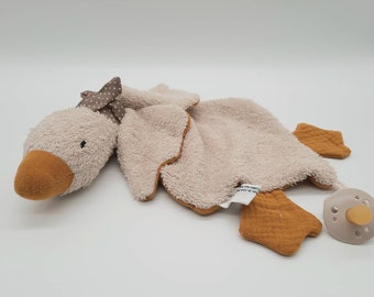 Goose pacifier / goose comforter in sand with muslin in the color of your choice