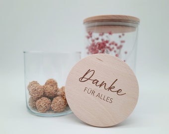 Vorratsglas mit graviertem Holzdeckel Danke für alles / Abschiedsgeschenk / Dankeschön /