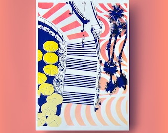 Beach Rhythm – Gordon Pool | high quality risograph print | A3 | 3 colors | prints | art | wall art | riso | illustration | funny | poster