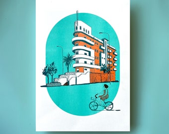 Beit Shimon | high quality risograph print | A3 | 3 colors | prints | art | wall art | riso | illustration | funny | poster