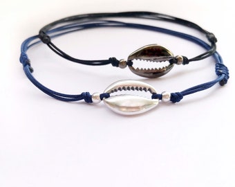 Anklet Cowrie Shell Charm Silver Bracelet Cord Bracelet for Men, Anklet Beach