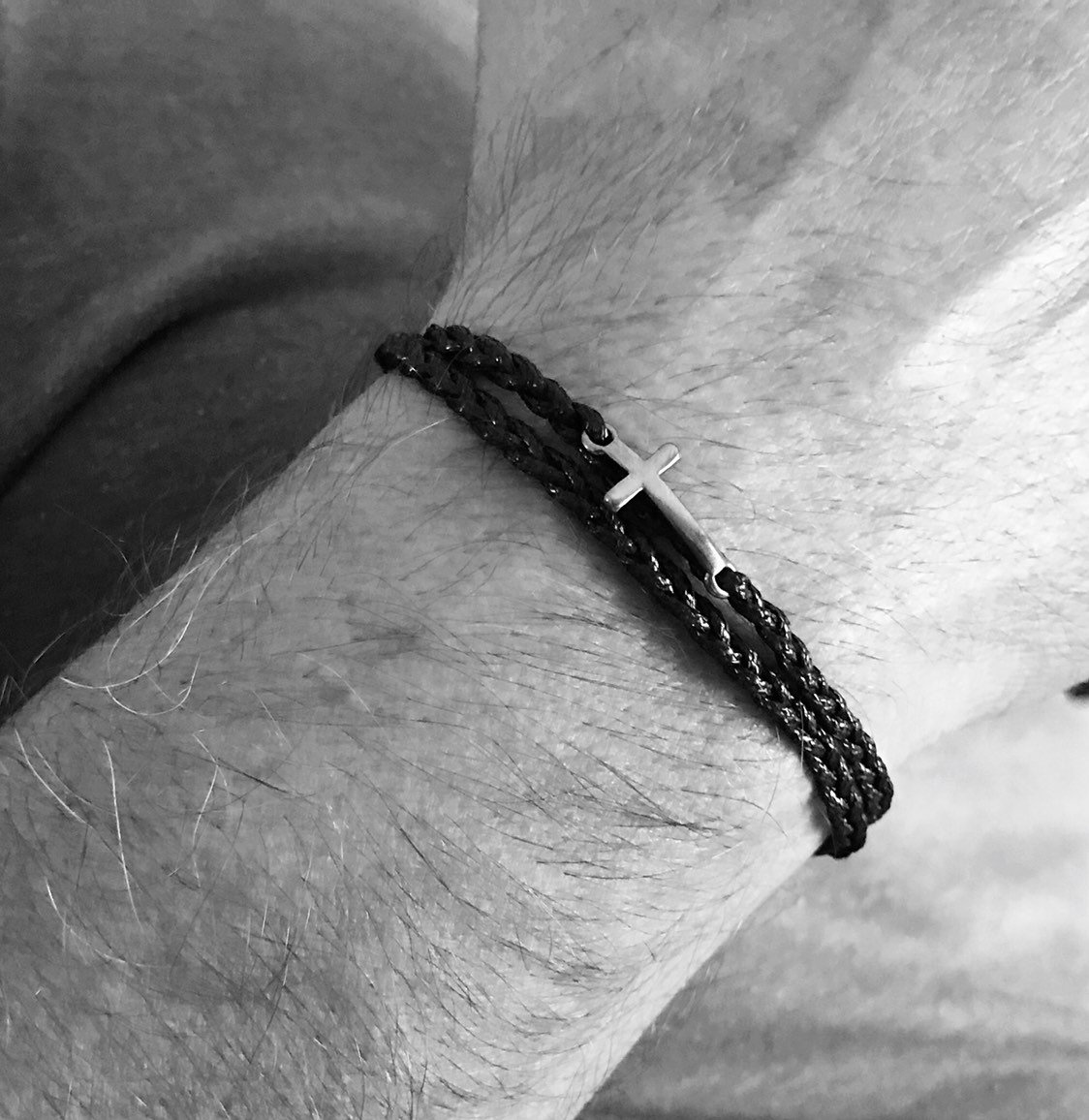 Mens Bracelet Cross Gun Metal Charm Bracelet Black Cord Gift Etsy