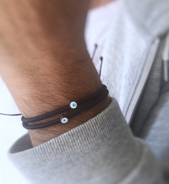 Men's Evil Eye Protection Bracelet - 8" Black & Red Macrame With 925 Silver King Solomon Seal Charm