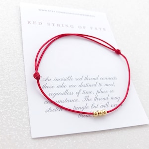 Red Cord Bracelet | 18k Gold Plated Beads | Adjustable Knot | Protection Amulet