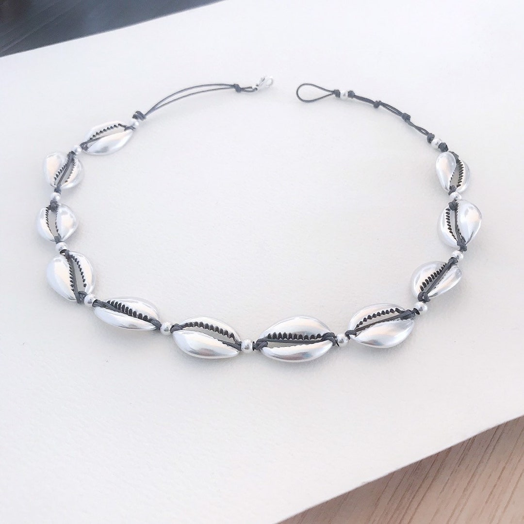 Necklace Cowrie Shell, Choker Cord With 24K Gold or Silver Plated Brass ...