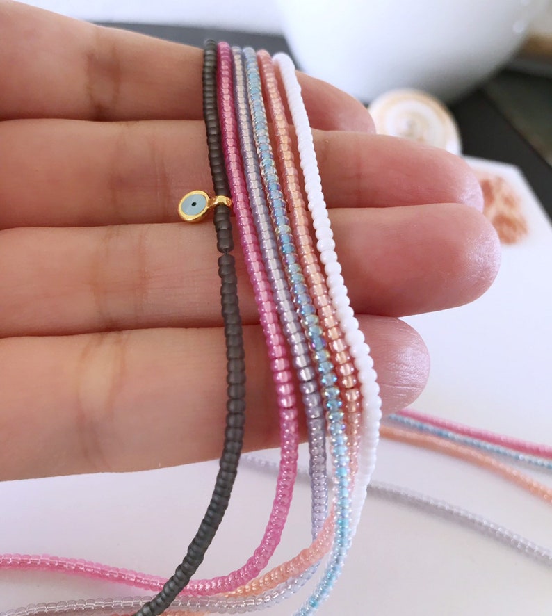 Choker Seed Beads Evil Eye Necklace Gemstone Collar Gift Etsy