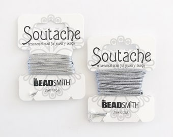 Soutache Metallic Matte Silver Rayon Soutache Antique Silver BeadSmith  3 Yard Card Antique Metallic Silver Rayon Colours