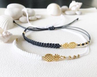 Gold Pineapple Bracelet Macrame Braided Cord Anklet, Beaded Bracelet, Friendship Jewelry Gift