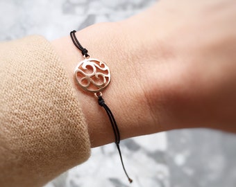 Bracelet rose gold charm, Bracelet cord string, Gift for Her