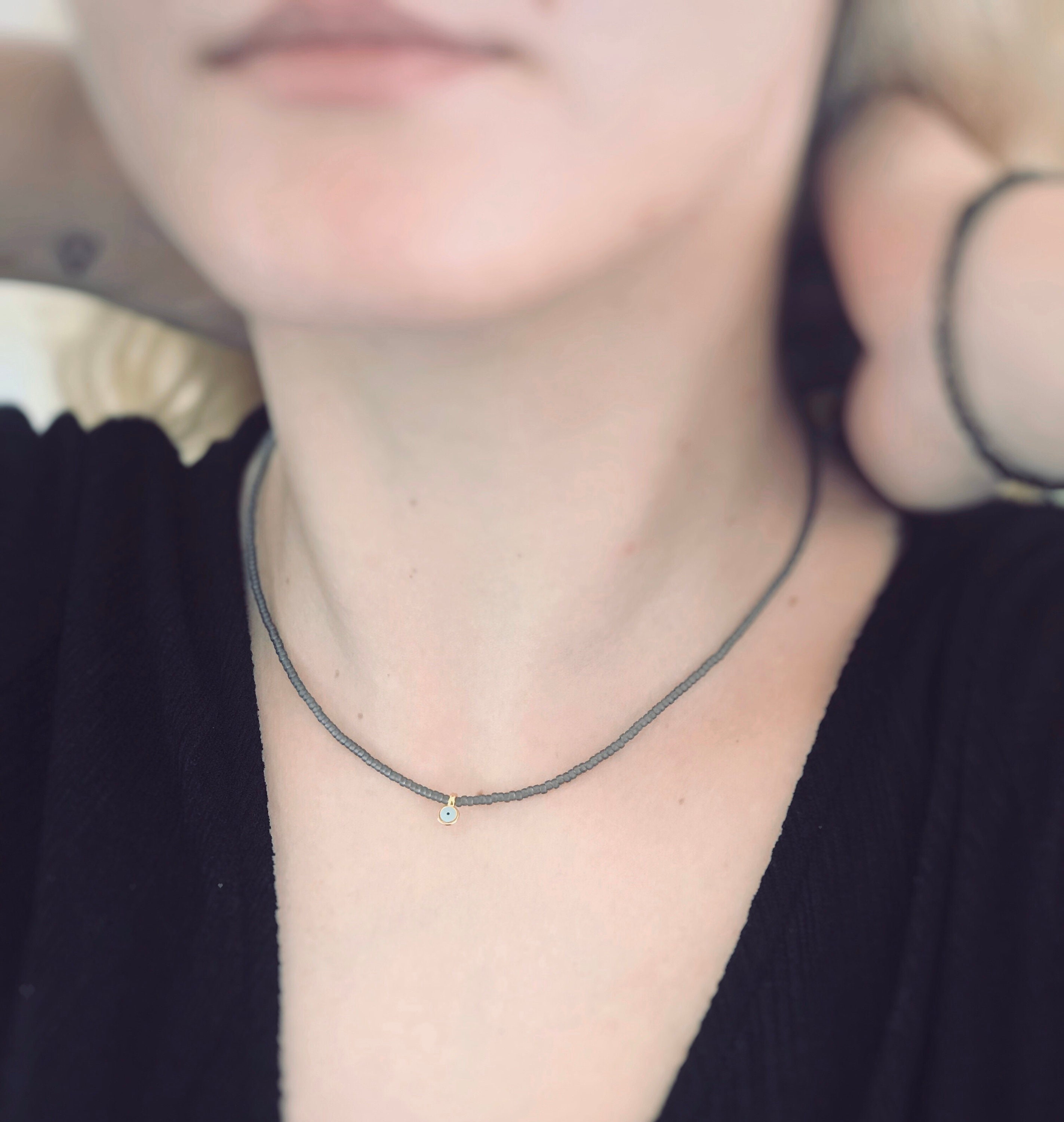 Choker Seed Beads Evil Eye Necklace Gemstone Collar Gift Etsy