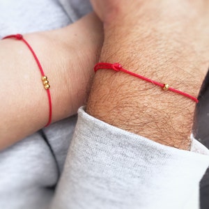Red String Bracelet: 18k Gold Plated Sterling Silver Bead, Adjustable Protection Jewelry