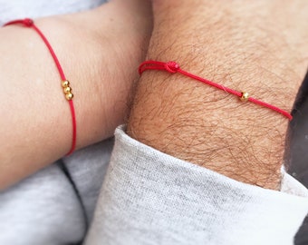 Red String Bracelet Sterling Silver 18k Gold Plated Bead, Adjustable Knot Cord Talisman Bracelet