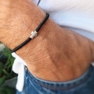 Armband zilveren kruisarmband heren, gevlochten armband waterdicht koord, cadeau voor hem