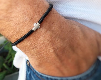 Bracelet Silver Cross Bracelet Mens, Braided Bracelet Waterproof Cord, Gift for Him