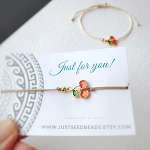 Bracciale con ciondolo in smalto ciliegia placcato oro 24 carati, regalo per ragazza, cordino regolabile