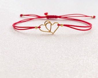 Double Bracelet Coeur, Charme Cœurs Plaqués Or 24K, Bracelet Bracelet Cheville Cadeaux pour la Saint-Valentin