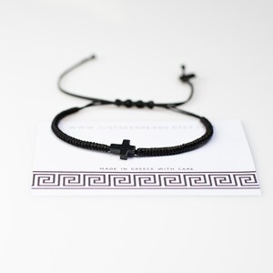 Cross Bracelet for Men, Black Cross Bracelet Cord Adjustable, Bracelet Handmade in Greece