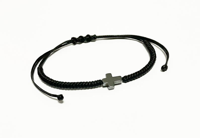 Gunmetal Hematite Cross Bracelet for men, Braceletprotection