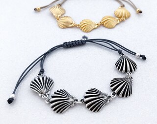 Bracciale Rigido Grosso WOWORAMA Con Conchiglie Marine - Tonalità Argento - Stile Bohémien Estivo - Chiusura A Cerniera