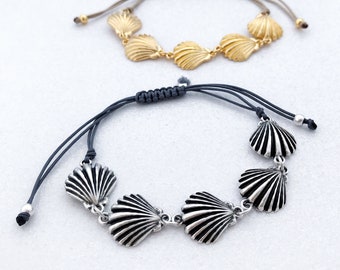 Bracciale Rigido Grosso WOWORAMA Con Conchiglie Marine - Tonalità Argento - Stile Bohémien Estivo - Chiusura A Cerniera