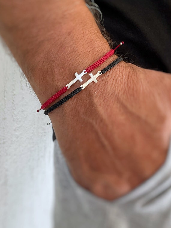 Cross Bracelet for Men, Groomsmen Gift, Men's Bracelet With Silver Cross  Pendant, Outline, Black, Gift for Him, Christian Catholic Jewelry - Etsy | Cross  bracelet, Bracelets for men, Mens beaded bracelets