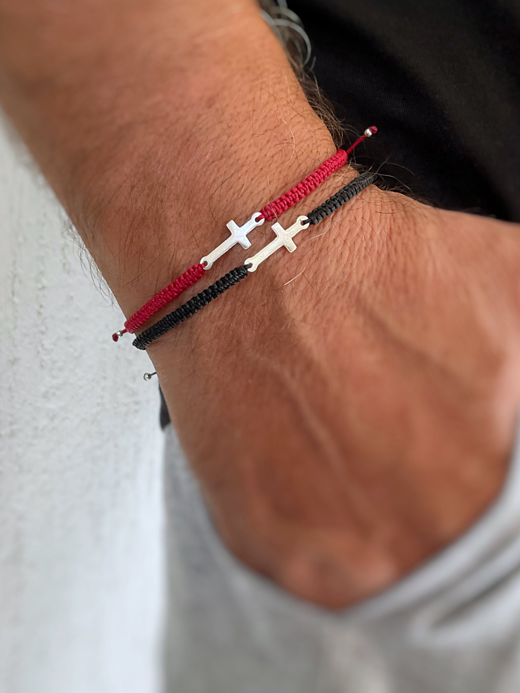 Men's Natural Stone Bracelet with Black Onyx Gemstone Cross - Clothed with  Truth