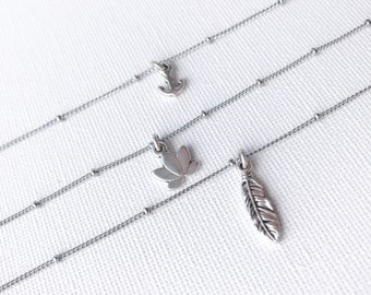 Anklet Silver Chain Anklet  Lotus, Moon, Anchor, Feather Charms, Steel Chain Ankle Bracelet Gift for Friends