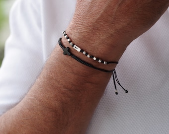 Cross Bracelet Mens | Black Cord Bracelet | Protection Bracelet Gift for Him