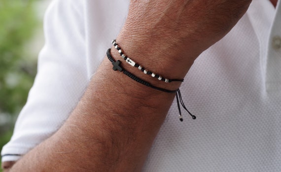 Cross Bracelet Mens Black Cord Bracelet Protection - Etsy