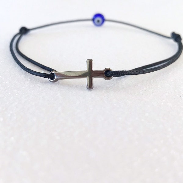 Cross anklet bracelet for men, Evil eye bracelet protection, Eye anklet string cord adjustable, Every Day Bracelet