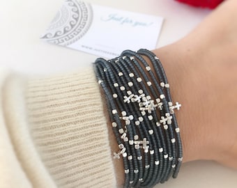 Cross Bracelet Charm Silver, Seed Beads Bracelet Adjustable Cord, Jewelry Every Day