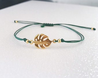 Bracciale foglia Monstera, braccialetto con ciondolo placcato oro 24 carati regalo per gli amici