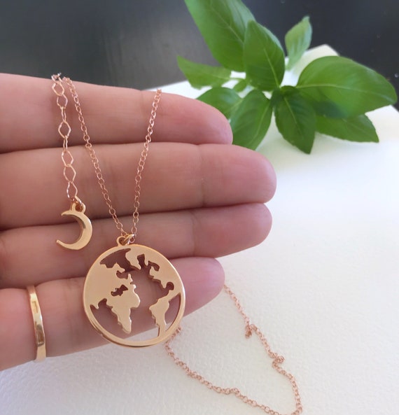 Globe World Mar Necklace Gold Earth Pendant Travel Gift Silver Rose - Gold Earth Globe Pendant Globe World Mar Necklace Gold Earth Pendant Travel Gift Silver Rose - Gold Earth Globe Pendant