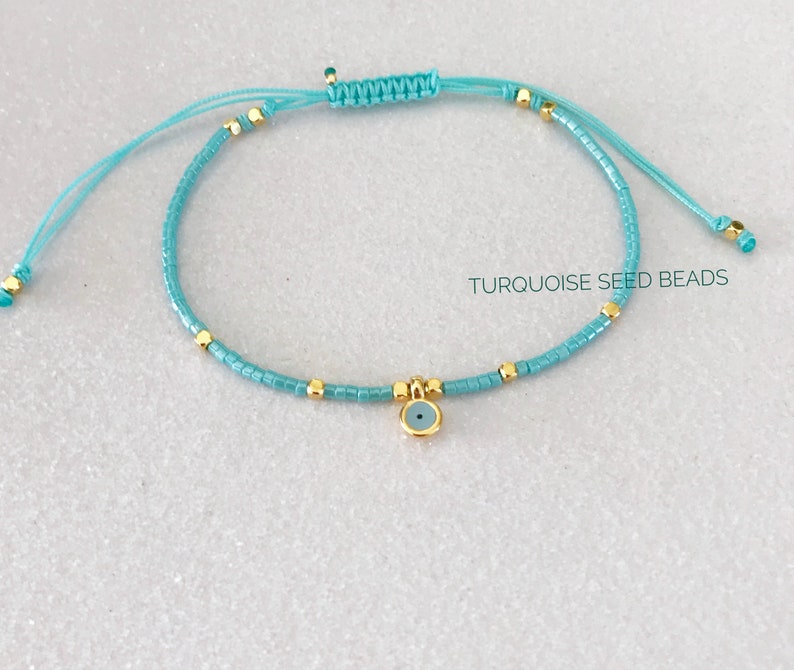 Bracelet Eye Enamel Charm, Bracelet Seed Beads, Anklet Bracelet Cord Adjustable zdjęcie 4