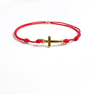 Bracciale con croce placcato oro, ciondolo in argento greco, cordino in nylon regolabile, unisex