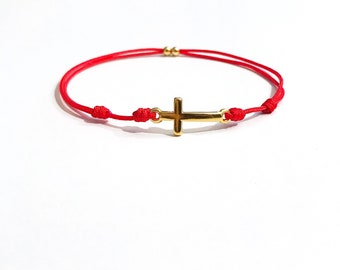 Cross Bracelet Cord, 24K Gold Plated Cross Silver Bracelet for Men, Bracelet for Women