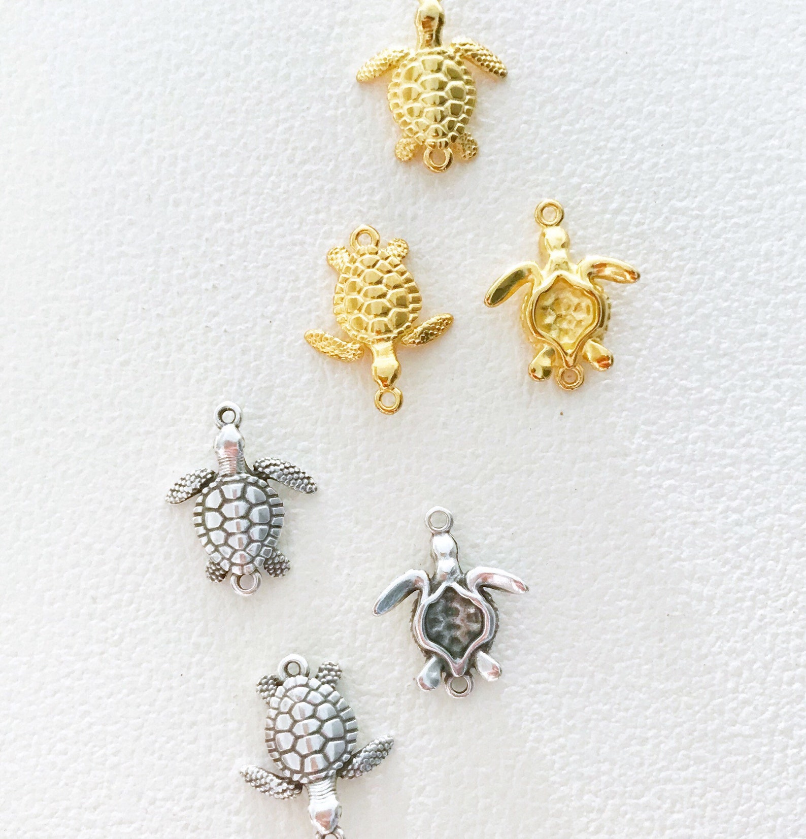 Turtle Charms 24K Gold Plated Charm With Two Rings Antique Etsy