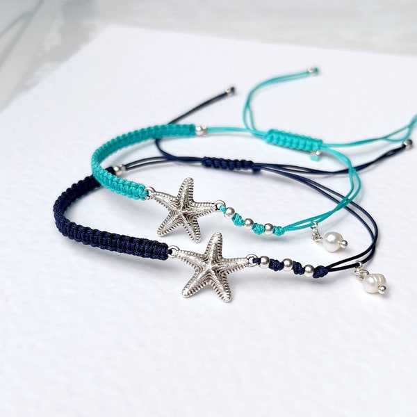Anklet Silver Starfish Anklet with White Pearl, Anklet Beach, Gift for Friends