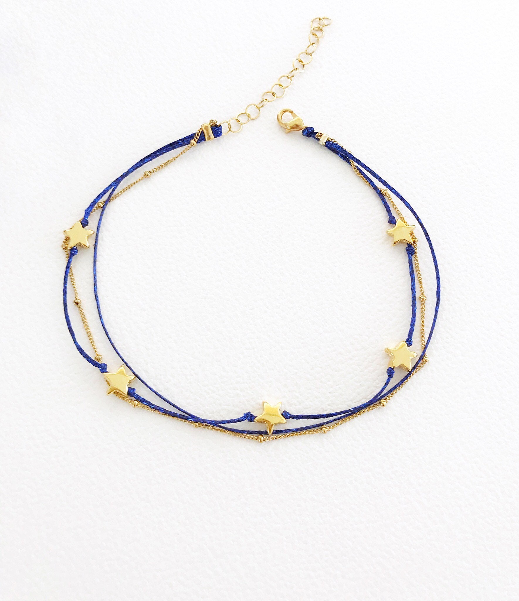 Gold Star Anklet Silver Mini Star Anklet Cord Anklet Beach Etsy