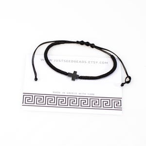 Cross Bracelet for Men, Black Cross Cord Adjustable, Gift for Him